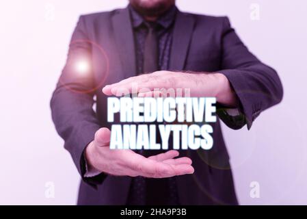 Handschriftenzeichen Predictive Analytics. Wort für Sammlung optimieren CRM erreichen Kunden identifizieren Präsentation neuer Pläne und Ideen demonstrieren Stockfoto