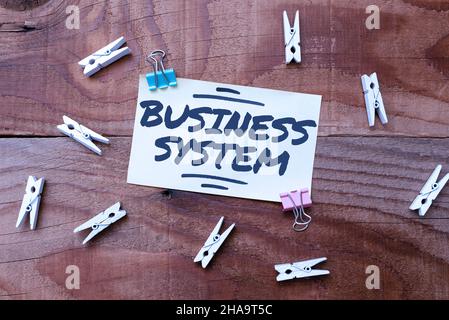 Handschrift Zeichen Business System. Konzeptfoto Eine Methode zur Analyse der Informationen von Organisationen buntes perpektives positives Denken Stockfoto