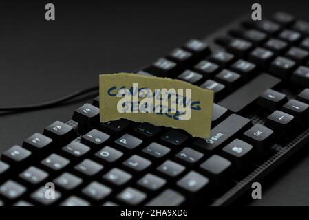 Textunterschrift mit Darstellung des Consulting Service. Wort geschrieben auf Experten, die Wissen an einen Dritten gegen eine Gebühr bietet Abstract Typing New Movie Script Stockfoto