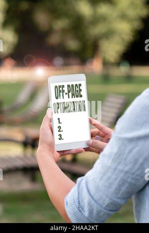 Konzeptionelle Beschriftung Off Page Optimization. Internetkonzept Website Externe Prozesse Werbetanking Für Methoden Für Sprach- Und Videoanrufe Stockfoto