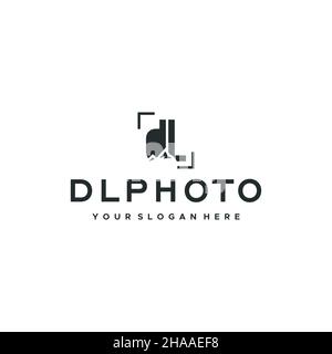 Flaches Buchstabenzeichen mit anfänglichem DLPHOTO-Logo Stock Vektor