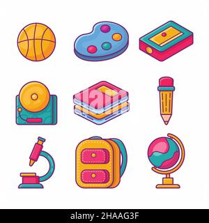 Sammlung von Schule Schreibwaren Vektor-Illustration in flachem Stil Stock Vektor