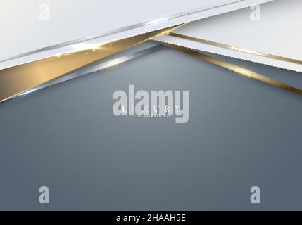 Abstrakte weiße und goldene Streifen geometrische Formen mit glänzenden Gold- und Silberlinien auf grauem Hintergrund Vorlage Luxus-Stil. Vektorgrafik Stock Vektor