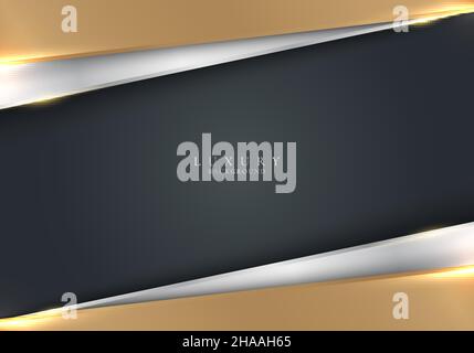 Abstrakte weiße und goldene Streifen Dreiecke Formen mit glänzender Beleuchtung auf grauem Hintergrund Vorlage Luxus-Stil. Vektorgrafik Stock Vektor