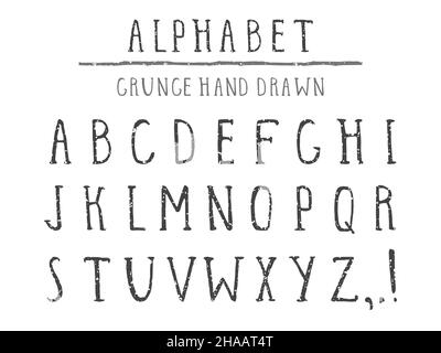 Vektor handgezeichnetes Alphabet im Stil Grunge. Großbuchstaben. Regulärer Typ. Stock Vektor