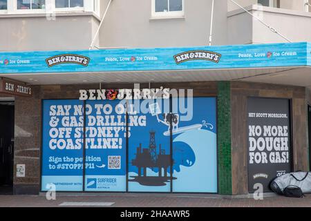 Sydney, großes Plakat ermutigt Einwände gegen PEP 11, eine Erdöl-Explorationsgenehmigung Offshore-Bohrungen für Gas in Sydney Becken, Surfriders Association Stockfoto