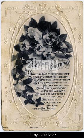 Retro-Design einer Geburtsdaya-Karte, um 1910 Stockfoto