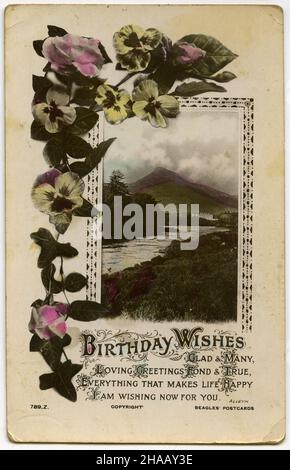Retro Design einer Geburtstagskarte , um 1910 Stockfoto