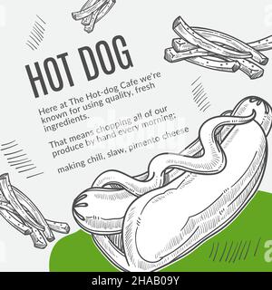 Hot Dog Fast-Food-Mahlzeit mit Sauce und Chips Vektor Stock Vektor
