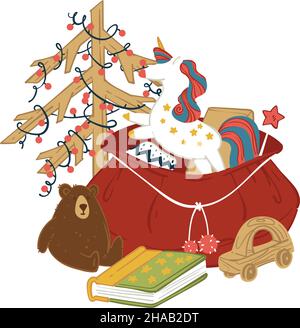 Weihnachtsmann Sack mit Spielzeug für Kinder für Weihnachten Stock Vektor