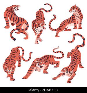 Bengalischer Tiger Symbol des neuen Jahres, brüllende Tiere Stock Vektor