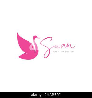Schöne rosa Schwan Gans Logo Symbol Symbol Vektor Grafik Design Illustration Idee kreativ Stock Vektor