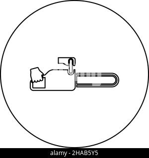 Kettensäge in Hand Holzfäller Holzfäller Symbol im Kreis rund schwarz Farbe Vektor Illustration Bild Umriss Kontur Linie dünn Stil einfach Stock Vektor