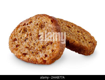 Zwei Roggencroutons isoliert auf weißem Hintergrund Stockfoto