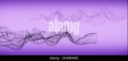 Verbundene niedrige Polylinien oder polygonale Landschaft, abstrakter violetter Hintergrund Stockfoto