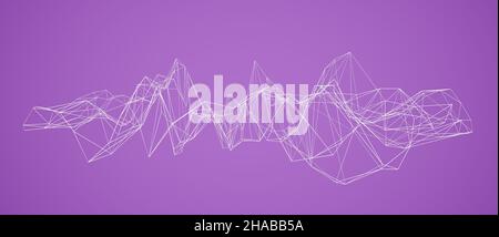 Verbundene niedrige Polylinien oder polygonale Landschaft, abstrakter violetter Hintergrund Stockfoto
