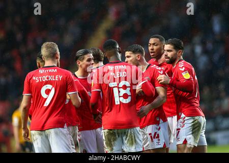 LONDON, GBR. DEZ 11th Conor Washington von Charlton Athletic feiert sein Tor während des Spiels der Sky Bet League 1 zwischen Charlton Athletic und Cambridge United am Samstag, dem 11th. Dezember 2021 im The Valley, London. (Quelle: Tom West | MI News) Stockfoto