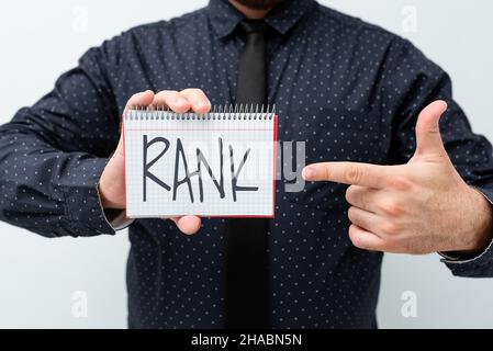 Textunterschrift mit Rang. Internet-Konzept das Zeigen oder die Dinge, die zu einer bestimmten Organisation oder Gruppe gehören, die neue Pläne und Ideen präsentiert Stockfoto