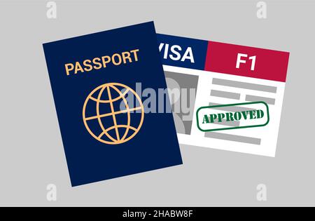 USA Student viza F1. Visa in den Vereinigten Staaten studieren für ausländische Studenten. Stock Vektor