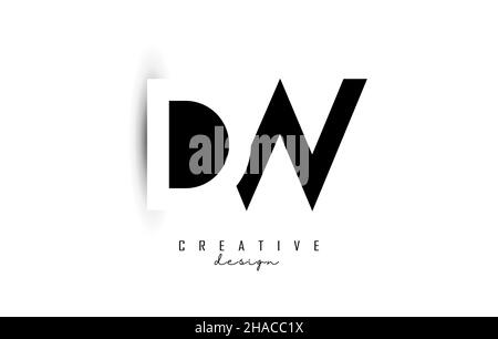 Buchstaben DW Logo mit schwarz-weißem Negativraum. Buchstaben D und W mit geometrischer Typografie. Kreative Vektor-Illustration mit Buchstaben. Stock Vektor