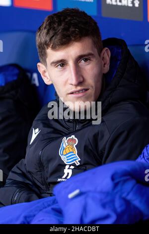 BARCELONA - NOV 28: Aihen Munoz in Aktion während des La Liga-Spiels zwischen RCD Espanyol und Real Sociedad de Futbol am 28. November im RCDE-Stadion Stockfoto