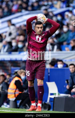 BARCELONA - NOV 28: Diego Rico in Aktion während des La Liga-Spiels zwischen RCD Espanyol und Real Sociedad de Futbol am 28. November im RCDE-Stadion, Stockfoto