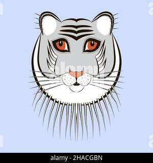 Tigerin Gesicht mit orangefarbenen Augen. Symbol für das chinesische Neujahr 2022. Porträt des blauen Tigers in Nahaufnahme. Wildkatzenkopf isoliert. Chinesisches Sternzeichen. Abstraktes Vec Stock Vektor