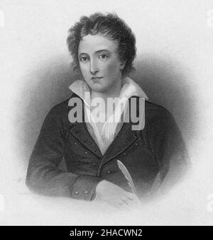 Antike Gravur von Percy Bysshe Shelley um 1870 von Henry Bryan Hall (New York). Percy Bysshe Shelley (1792-1822) war einer der großen englischen romantischen Dichter. QUELLE: ORIGINALGRAVUR Stockfoto