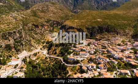 Luftaufnahme des Küstendorfes und des Strandes von Dhermi Albanien Stockfoto