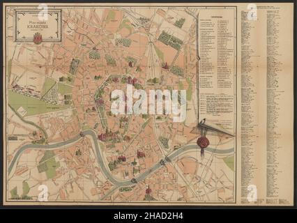 Alte Krakau Karte, Retro Krakau Karte, Vintage Krakau Karte, Alte Krakau Poster, Mapa Krakowa, Kraków Karte, Krakau Print, Krakau Poster, Polen Karte, 1947 Stockfoto