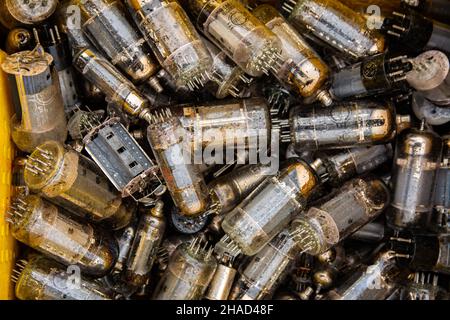 Vintage-Vakuumlampen zur Verwendung. Viele gleiche Diodenlampe. Textur für Hintergrund. Stockfoto