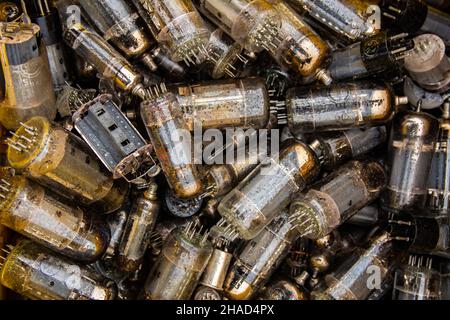 Vintage-Vakuumlampen zur Verwendung. Viele gleiche Diodenlampe. Textur für Hintergrund. Stockfoto