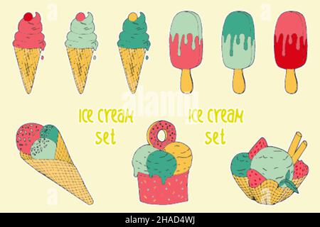 doodle Illustration Süßes Dessert Eis Stock Vektor