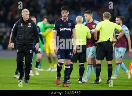 Burnley, Großbritannien. 12th Dez 2021. Declan Rig von West Ham United deflationierte beim Premier League-Spiel in Turf Moor, Burnley. Bildnachweis sollte lauten: Andrew Yates/Sportimage Kredit: Sportimage/Alamy Live Nachrichten Kredit: Sportimage/Alamy Live Nachrichten Stockfoto