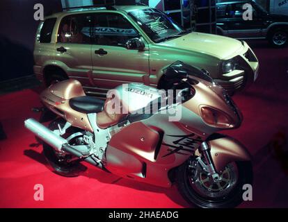 Warszawa, 17.11.1999. Dziewi¹te Miêdzynarodowe Targi Motoryzacyjne Auto Moto Market Poland w Warszawie. Nicht verfügbar: sportowy motocykl Suzuki GSX 1300R Hayabusa. (kruu) PAP/Przemek Wierzchowski Warschau, 17.11.1999. 9. Internationale Automobilausstellung „Auto Moto Market Poland“ in Warschau. Im Bild: Suzuki GSX 1300R Hayabusa Sport Bike Motorrad. (kruu) PAP/Przemek Wierzchowski Stockfoto