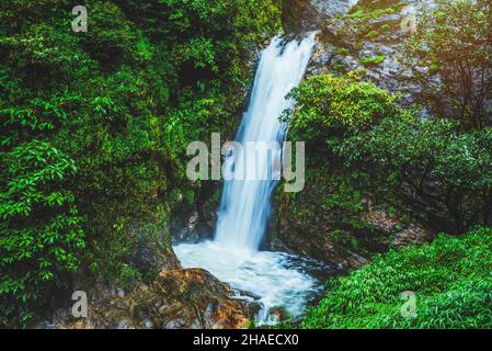 Reisen Sie den höchsten Wasserfall in Chiangmai Mae-pan Wasserfall Regenzeit Wald in Doi intanon Stockfoto