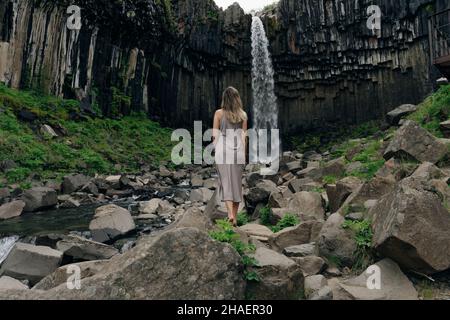 Wasserfall Svartifoss im Skaftafell Nationalpark, island. Hochwertige Fotos Stockfoto