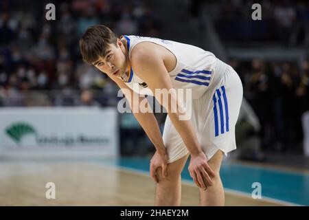 Madrid, Spanien. 12th Dez 2021. Juan Nuñez beim Real Madrid Sieg über Unicaja Málaga (79 - 74) in der Liga Endesa regulären Saison (Tag 13) gefeiert in Madrid (Spanien) im Wizink Center. (Foto von Juan Carlos García Mate/Pacific Press) Quelle: Pacific Press Media Production Corp./Alamy Live News Stockfoto