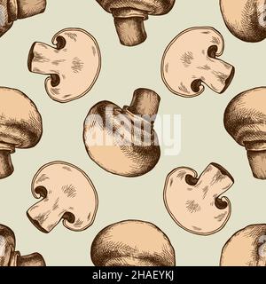 Nahtloses Muster mit handgezeichneter Farbchampignon Stock Vektor