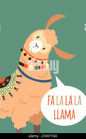 Fa la la la llama-Karte. Alpaka singt Weihnachtslied Stock Vektor
