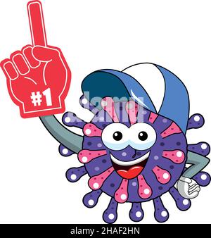 Cartoon Maskottchen Charakter Virus oder Bakterium Nummer eins Handschuh Sport Unterstützer isoliert Vektor Illustration. Stock Vektor