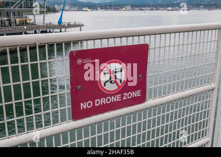 Kein Drohnenflugzonenschild in vancouver, kanada Stockfoto