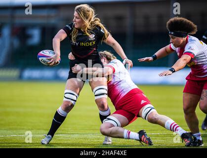 LONDON, GROSSBRITANNIEN. 12th, 2021. Dezember während des Allianz Premier 15s Rugby-Spiels zwischen Saracens Women gegen Harlequins Ladies im StoneX Stadium am Sonntag, 12. Dezember 2021. LONDON, ENGLAND. Kredit: Taka G Wu/Alamy Live Nachrichten Stockfoto