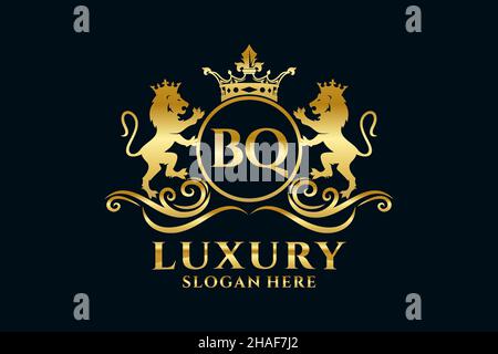 BQ Letter Lion Royal Luxury Logo-Vorlage in Vektorgrafik für luxuriöse Branding-Projekte und andere Vektorgrafik. Stock Vektor