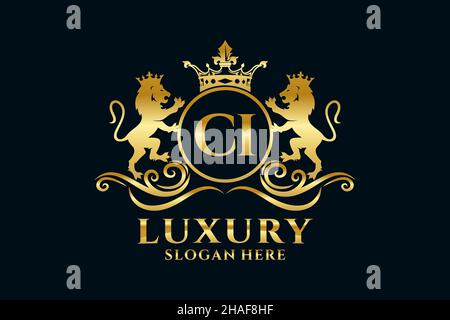 CI Letter Lion Royal Luxury Logo-Vorlage in Vektorgrafik für luxuriöse Branding-Projekte und andere Vektorgrafik. Stock Vektor