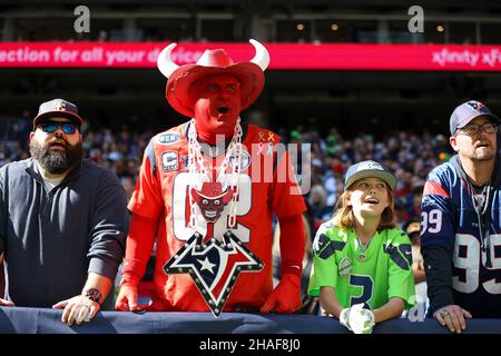 12. Dezember 2021: Houston Texans und Seattle Seahawks Fans jubeln während der ersten Hälfte eines NFL-Spiels zwischen den Seahawks und den Texans am 12. Dezember 2021 in Houston, Texas. (Bild: © Scott Coleman/ZUMA Press Wire) Bild: ZUMA Press, Inc./Alamy Live News Stockfoto