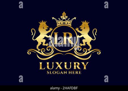 LR Letter Lion Royal Luxury Logo-Vorlage in Vektorgrafik für luxuriöse Branding-Projekte und andere Vektorgrafik. Stock Vektor