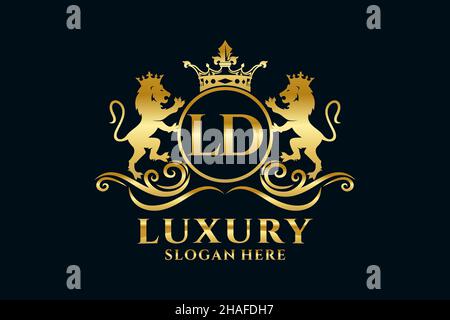 LD Letter Lion Royal Luxury Logo-Vorlage in Vektorgrafik für luxuriöse Branding-Projekte und andere Vektorgrafik. Stock Vektor