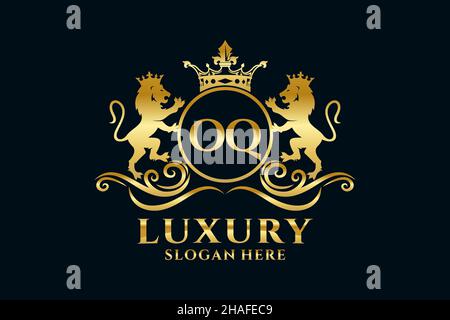 OQ Letter Lion Royal Luxury Logo-Vorlage in Vektorgrafik für luxuriöse Branding-Projekte und andere Vektorgrafik. Stock Vektor