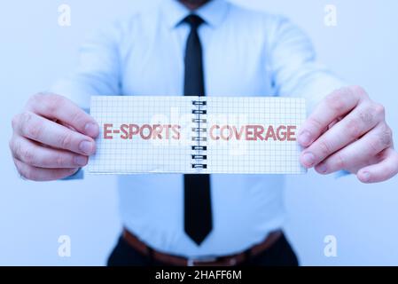 Inspiration zeigt Schild E Sports Abdeckung. Konzeptfoto Live-Berichterstattung über den neuesten Sportwettbewerb Broadcasting präsentiert neue Pläne und Ideen Stockfoto